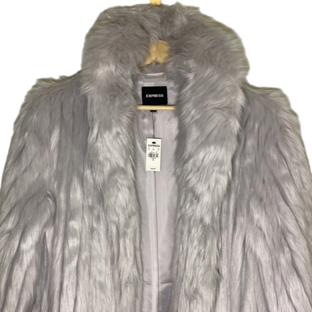 NWT | Express Faux Fur Silver | Lilac Coat - Picture 5 of 13